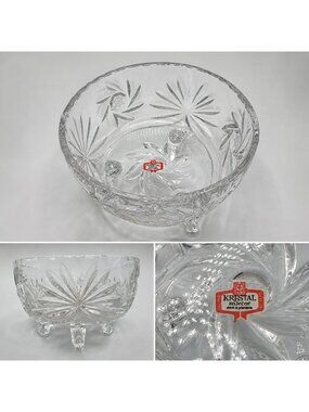 Kristal Zajecar Yugoslavian Crystal Footed Bowl with Floral Starburst Design